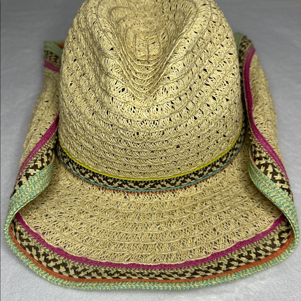 Cappelli Straworld Cream Woven Hat with Pink and Green Trim - Picture 2 of 9